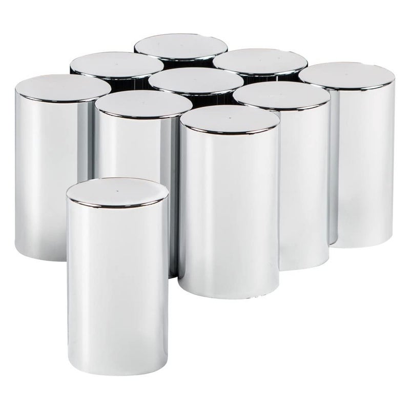 United Pacific 10013 33mm x 3-1/2" Chrome Plastic Cylinder Nut Covers - Thread-On (Color Box of 10) - Image 1